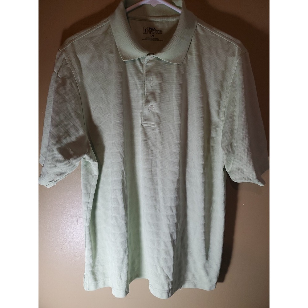 PGA Tour Large Polo Shirt Mens Green Short Sleeve Textured Stripe Golf Athletic